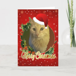 Cartão De Festividades Gato Adorável Com Chapéu de Papai Noel Natal