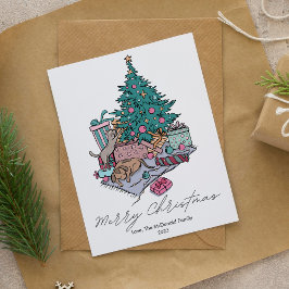 Cartão De Festividades Gato Adorável e Árvore de Cachorro Presente de Nat