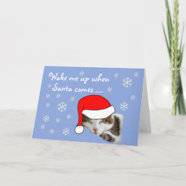 Cartão De Festividades Gato adormecido Santa Chapéu Neve Natal