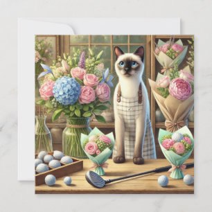 Cartão De Festividades Gato arranjando belas flores para golfista