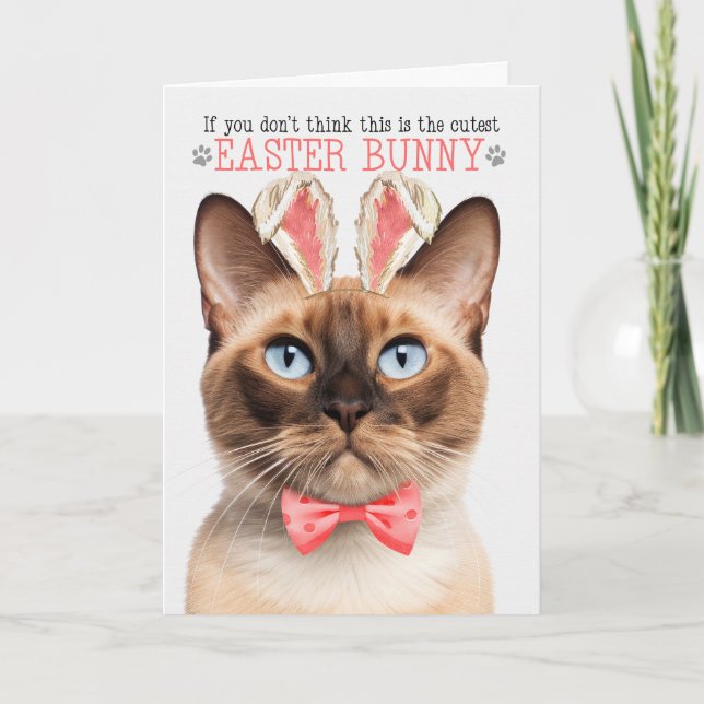Cartão De Festividades Gato birmanês engraçado em "Bunny Ears" para Pásco (Frente)
