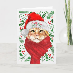 Cartão De Festividades Gato Bobtail com um Chapéu de Papai Noel Meowy Nat