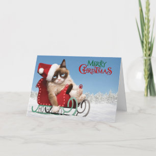 Cartão De Festividades Gato bonito com trenó