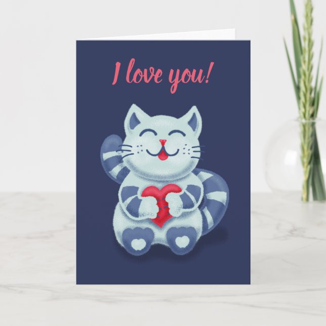 Cartão De Festividades Gato Bonito De Kawaii Eu Te Amo (Frente)