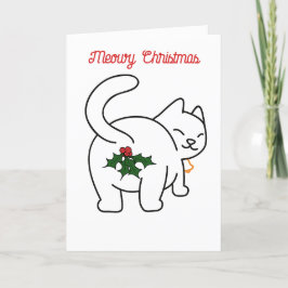 Cartão De Festividades Gato Bonito de Natal Pun Engraçado Cartoon Gato