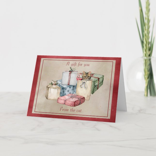 Cartão De Festividades Gato bonito em pacote de Natal (Frente)