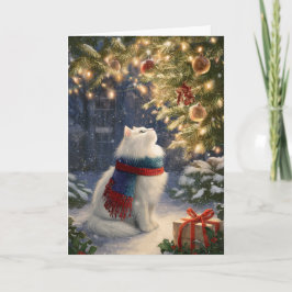 Cartão De Festividades Gato Branco de Natal