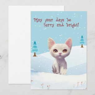 Cartão De Festividades Gato branco e bonito no paladar de Natal da neve