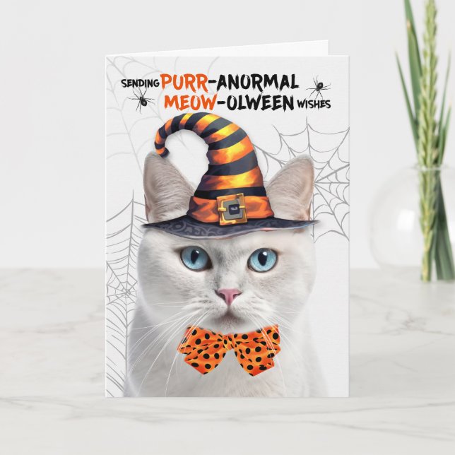Cartão De Festividades Gato Branco Engraçado PURRuva anormal (Frente)