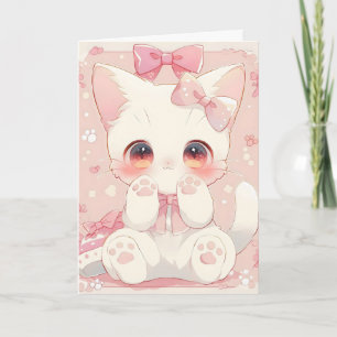 Cartão De Festividades Gato Branco Kawaii Anime