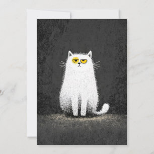Cartão De Festividades Gato Branco Mal-humorado – Divertida Arte Minimali