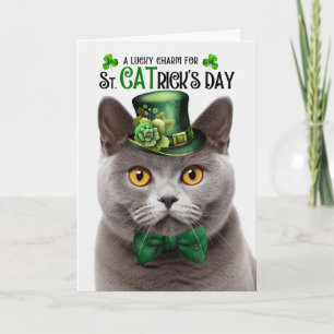 Cartão De Festividades Gato British Shorthair St CATrick's Day Sorte