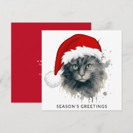 Cartão De Festividades Gato Com Chapéu de Papai Noel Saudações de Fim de 