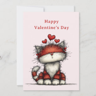 Cartão De Festividades Gato com Corações de Amor Vermelhos Fofo Divertido