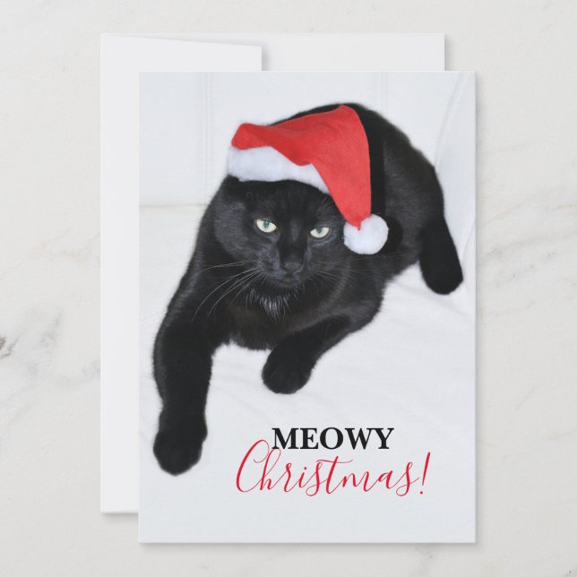 Cartão De Festividades Gato com o Chapéu Vermelho de Papai Noel (Frente)