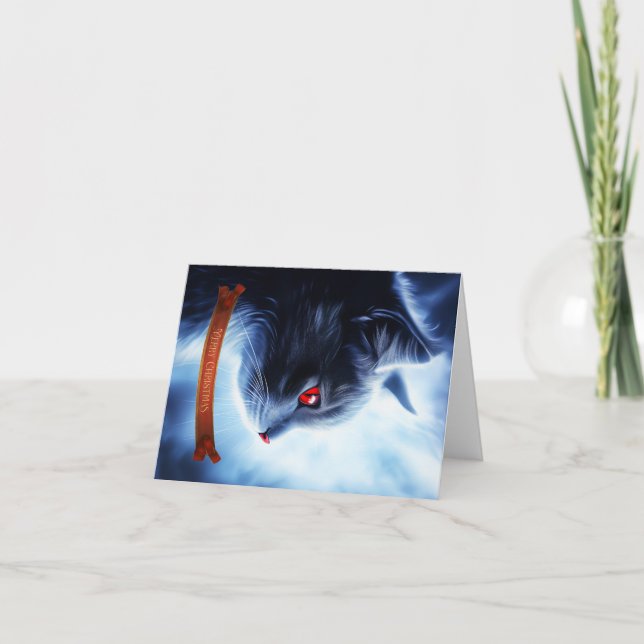 Cartão De Festividades Gato com Olhos Vermelhos (Frente)