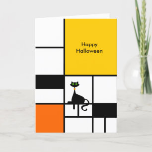 Cartão De Festividades Gato de Arte Moderno de Halloween