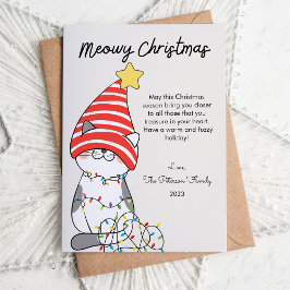 Cartão De Festividades Gato de Chapéu e Amante de Luzes Natal Plano