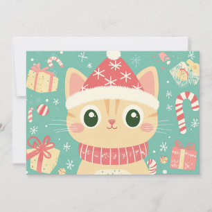 Cartão De Festividades Gato de Desenho Fofo Natal Cana de Açúcar Personal
