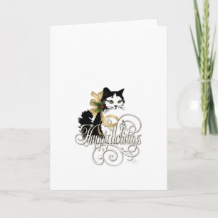 Cartão De Festividades Gato de Férias Preto e Branco