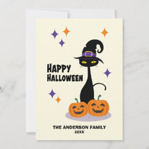 Cartão De Festividades Gato de Halloween Atômico de Meados do Século