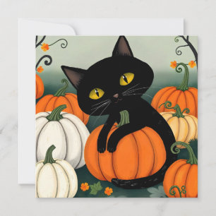 Cartão De Festividades gato de Halloween e abóbora