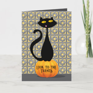 Cartão De Festividades Gato de Halloween - Guloseimas
