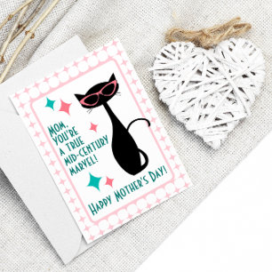 Cartão De Festividades Gato de Meados do Século, Feliz Dia das Mães