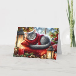 Cartão De Festividades Gato de Natal Aconchegante