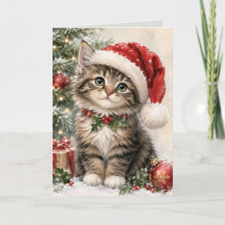 Cartão De Festividades Gato de Natal com Chapéu de Papai Noel