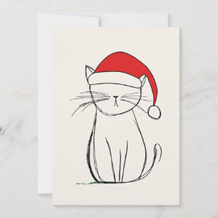 Cartão De Festividades "Gato de Natal com Chapéu de Papai Noel Desenho Mi
