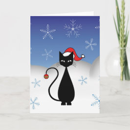 Cartão De Festividades Gato de Natal com Flocos de Neve