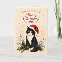 Gato de Natal de Smoking com Chapéu de Papai Noel