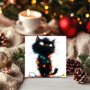 Cartão De Festividades Gato de Natal e o Fiasco da Luz