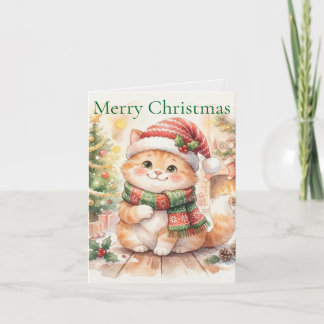 Cartão De Festividades Gato de Natal Fofo