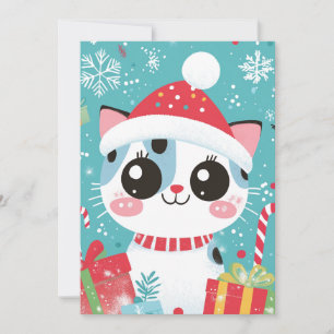 Cartão De Festividades Gato de Natal Fofo Presentes de Cana de Açúcar Tex