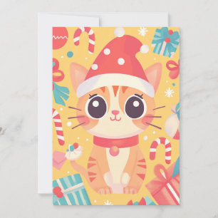 Cartão De Festividades Gato de Natal Kawaii Fofo Presentes de Cana de Açú
