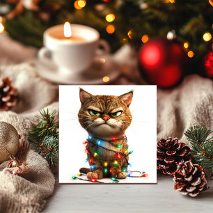 Cartão De Festividades Gato de Natal Mal-Humorado Determinado