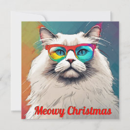 Cartão De Festividades Gato de Natal Meowzy Descolado e Na Moda
