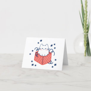 Cartão De Festividades Gato de Natal numa Caixa com Flocos de Neve EM BRA