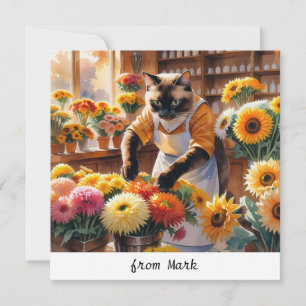 Cartão De Festividades Gato de outono com Flores - Saudação de Fall Seaso