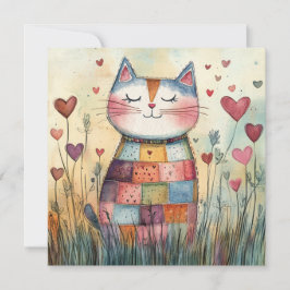 Cartão De Festividades Gato de Patchwork no Dia dos Namorados
