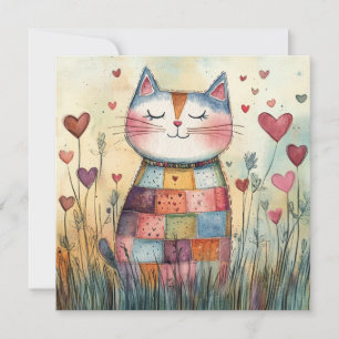 Cartão De Festividades Gato de Patchwork no Dia dos Namorados