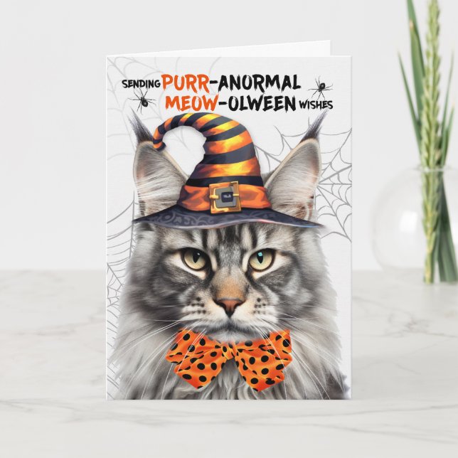 Cartão De Festividades Gato de Prata Maine Coon PURRolinterm anormal (Frente)