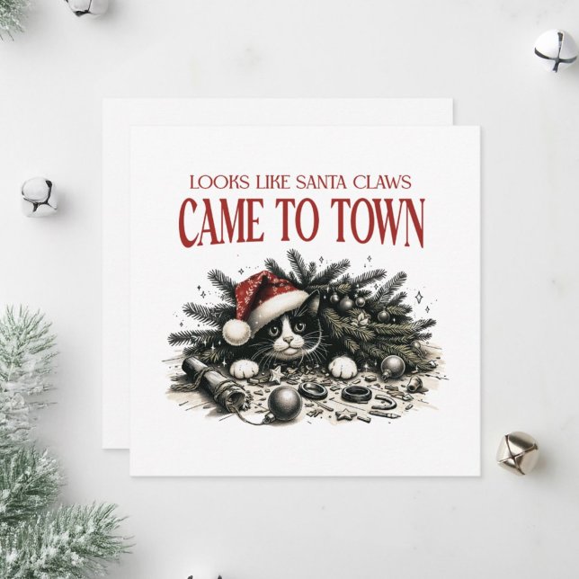 Cartão De Festividades Gato descendo debaixo de uma árvore de Natal. (Criador carregado)