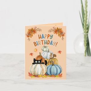 Cartão De Festividades Gato e Abóboras Caindo/Aniversário do Halloween