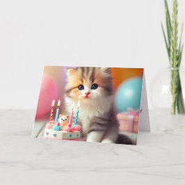 Cartão De Festividades Gato e bolo bonitos