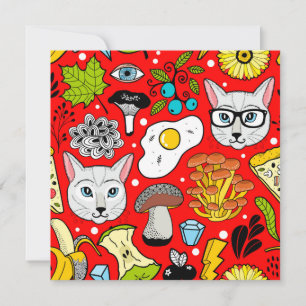 Cartão De Festividades Gato e ovo em vermelho