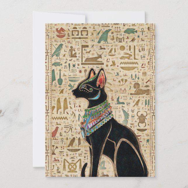 Cartão De Festividades Gato Egípcio - Bastet no papiro (Frente)