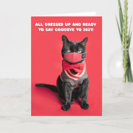 Cartão De Festividades Gato Engraçado do feliz ano novo no rosto Humor Ho